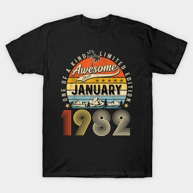 Awesome Since January 1982 Vintage 41st Birthday T-Shirt by Vintage White Rose Bouquets